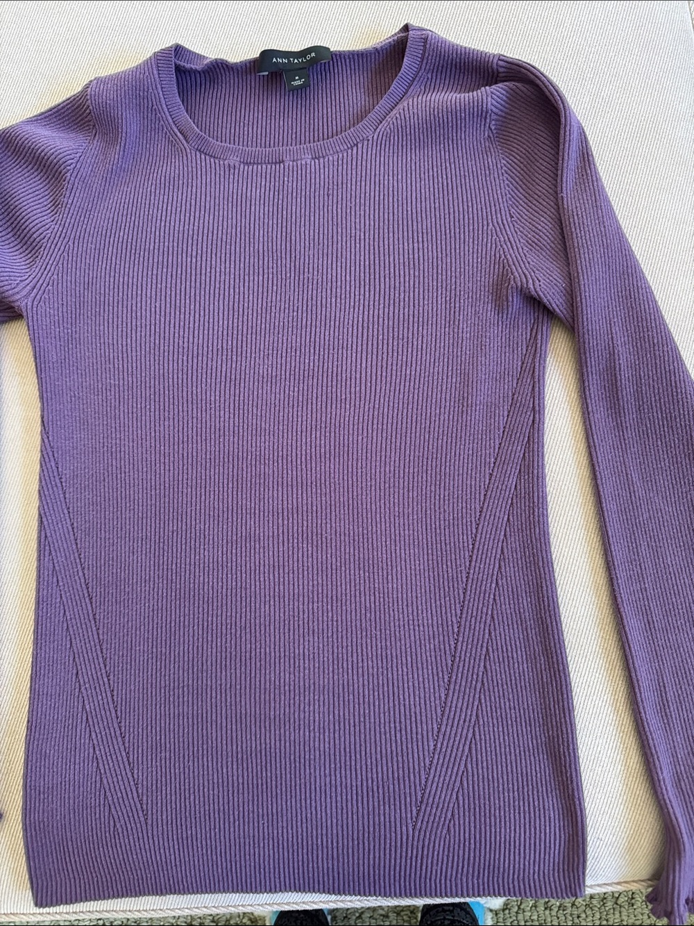 Ann Taylor Slim Ribbed Long Sleeve Top - Lilac Purple